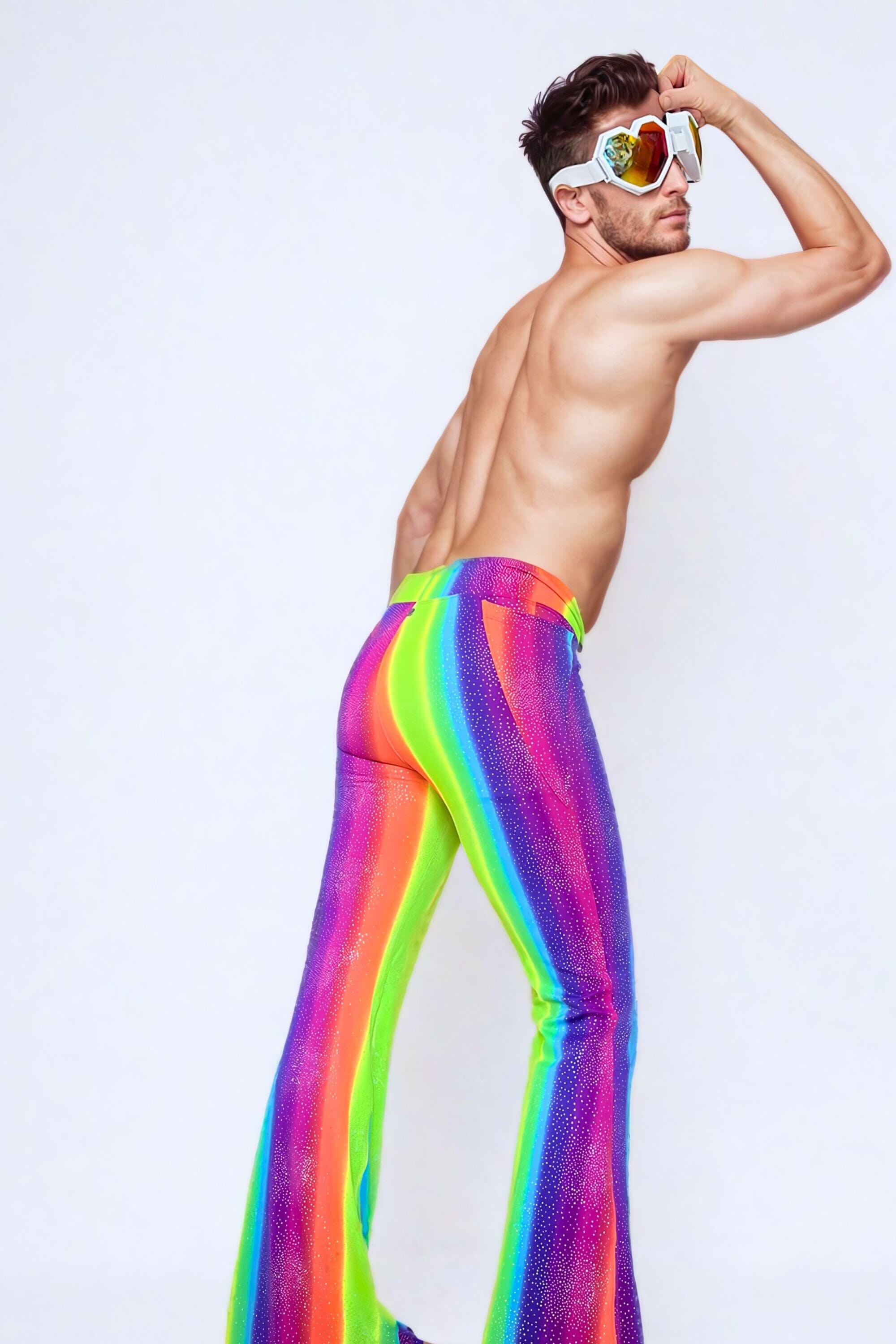 Power Prism Pride Men's Holographic Flares Mens Bottoms SEA DRAGON STUDIO 