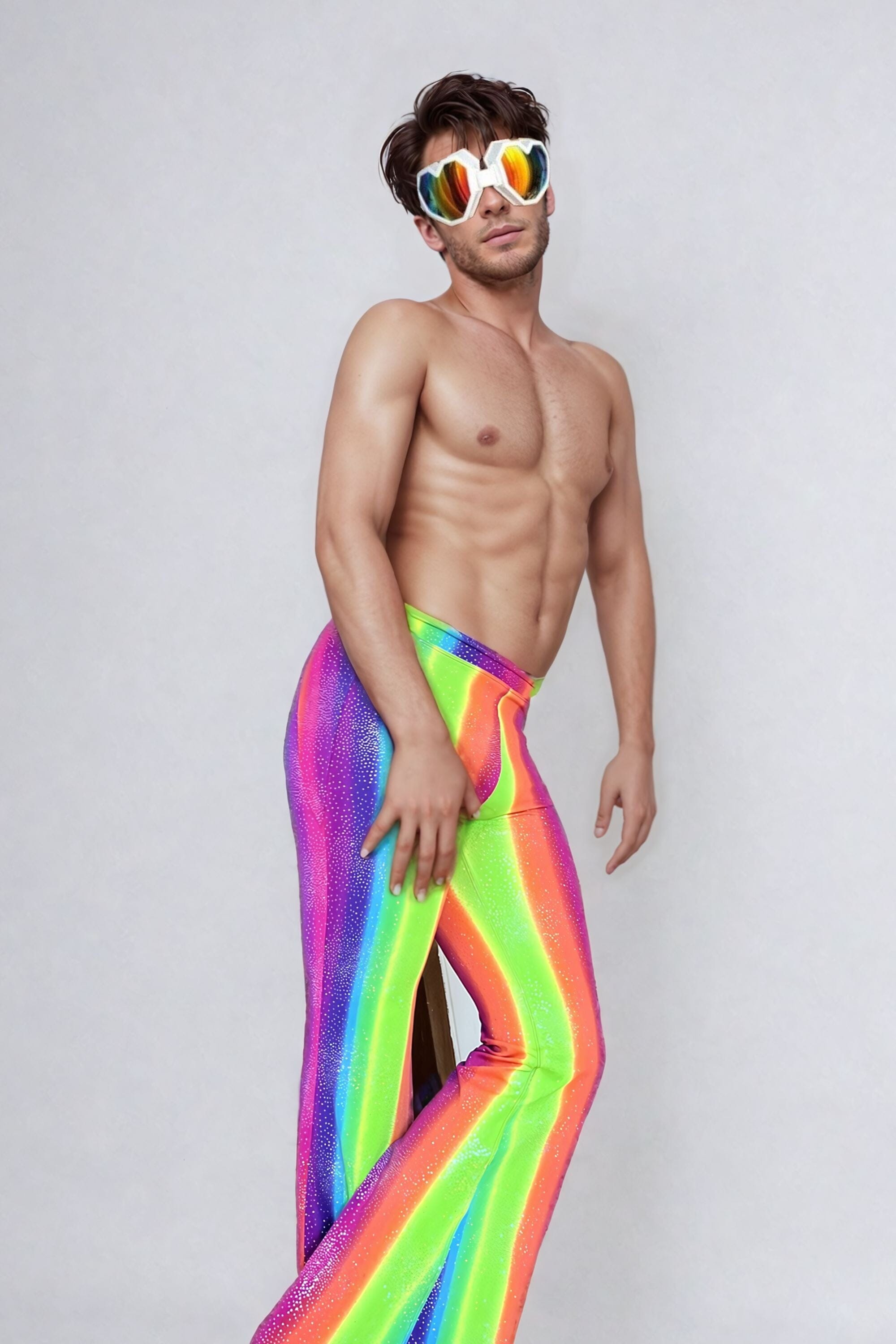 Power Prism Pride Men's Holographic Flares Mens Bottoms SEA DRAGON STUDIO 