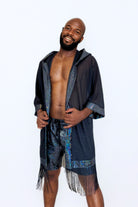 Cosmic Drifter Mesh Kimono with Fringe Mens Tops SEA DRAGON STUDIO 