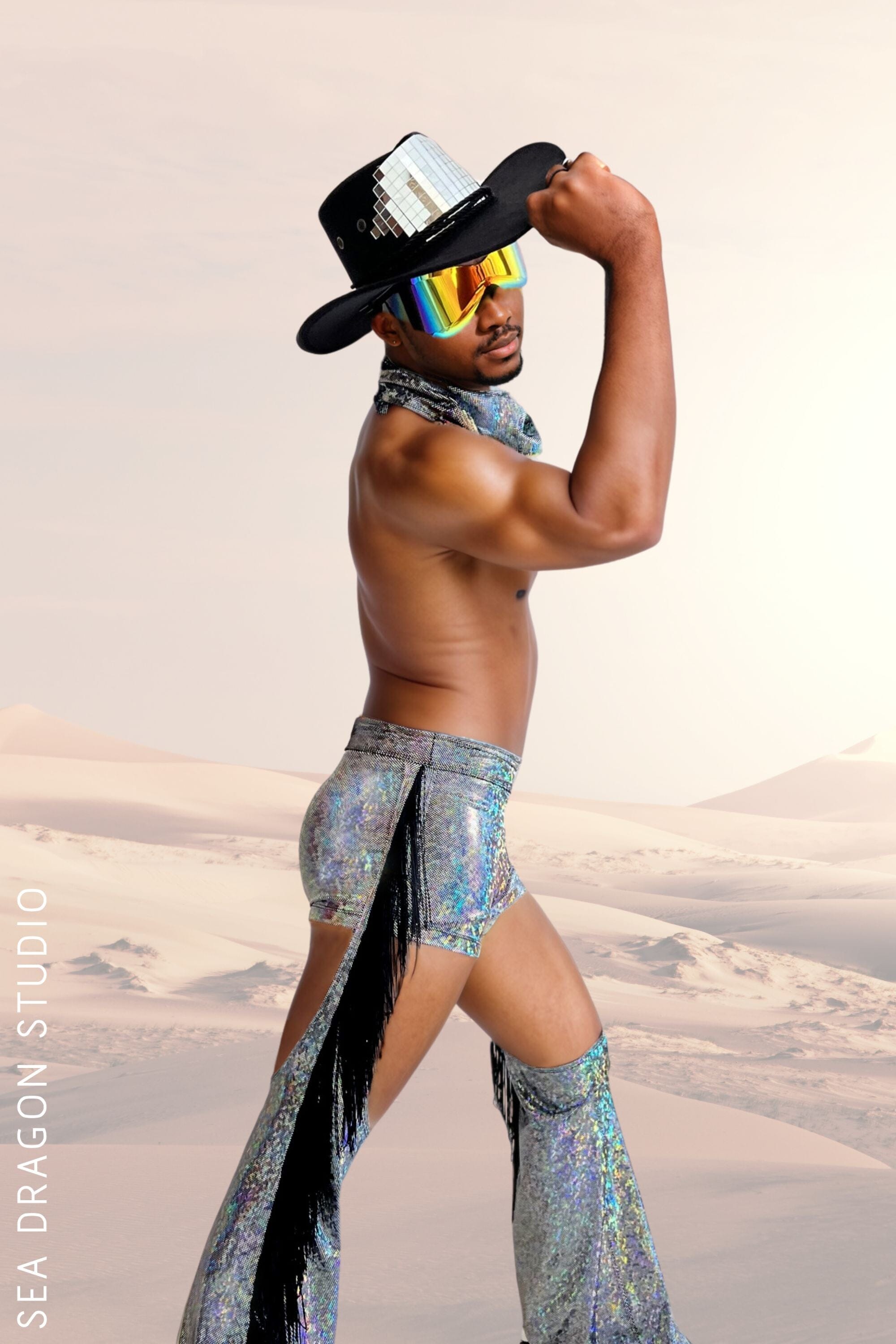 Mens Holographic Chaps Rave Outfits for Guys Sea Dragon Studio