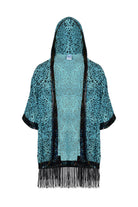 Big Cat Energy Hooded Kimono with Holo & Fringe Mens Tops SEA DRAGON STUDIO Blueberry Leopard 