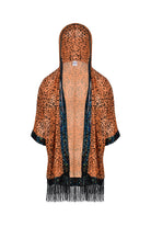 Big Cat Energy Hooded Kimono with Holo & Fringe Mens Tops SEA DRAGON STUDIO Tangerine Leopard 