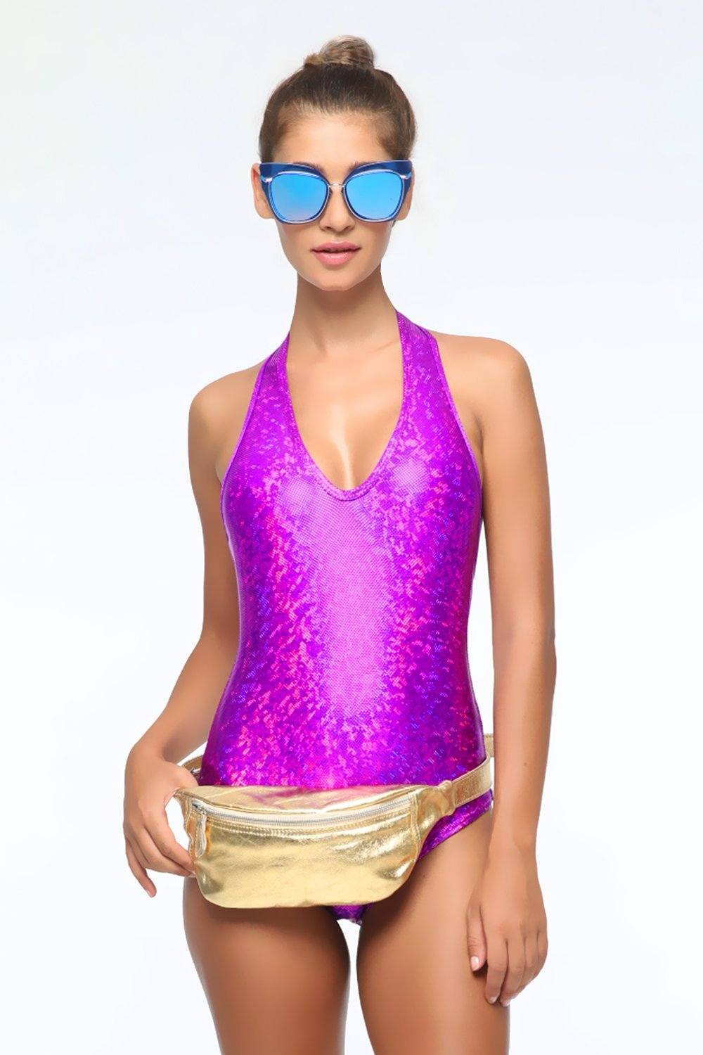 Holographic Halter Bodysuit - Women's Bodysuits From Sea Dragon Studio Festival & Rave Gear Collection