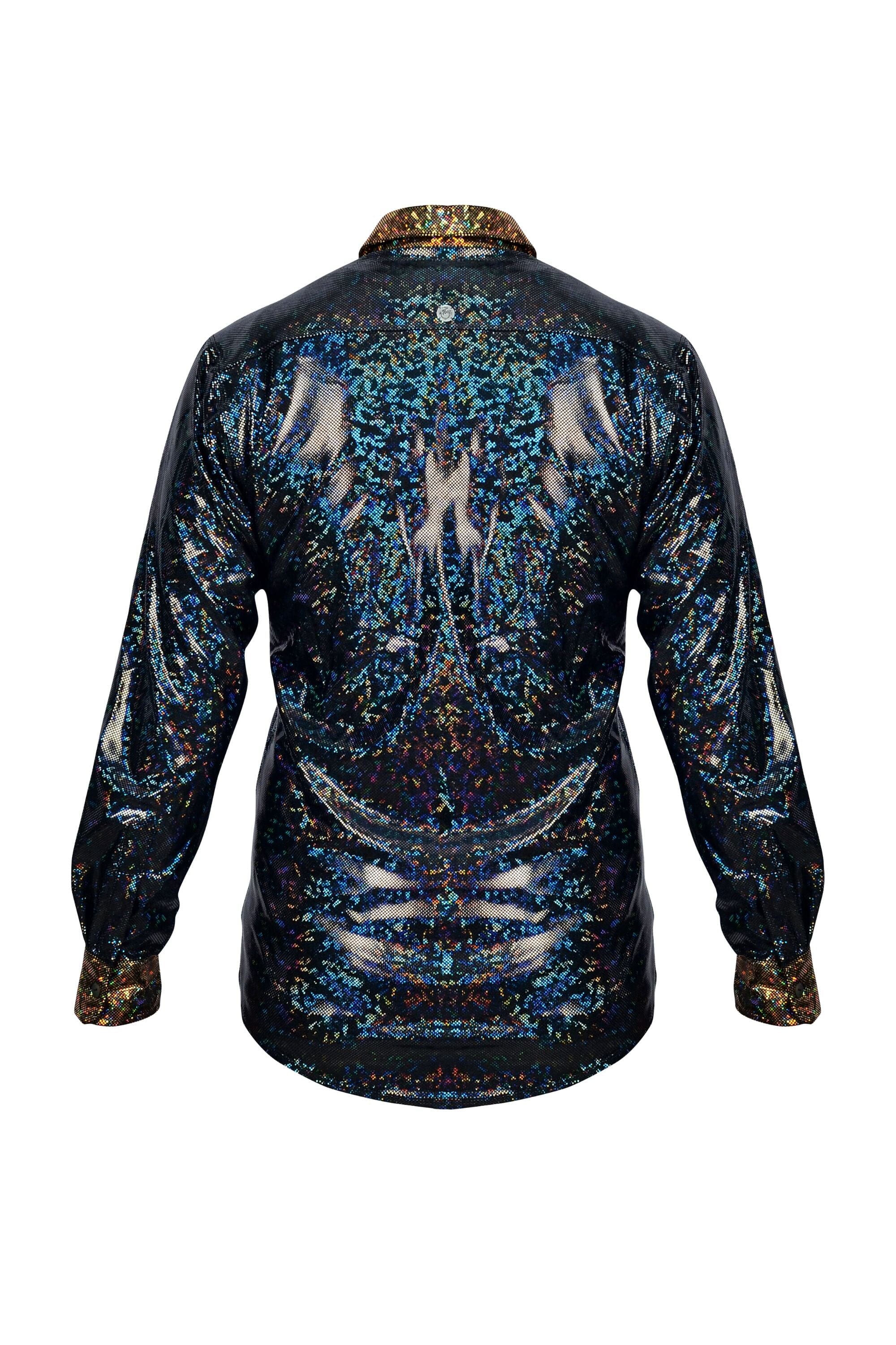 Holographic Long Sleeve Disco Tuxedo Shirt Mens Tops SEA DRAGON STUDIO 