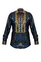 Holographic Long Sleeve Disco Tuxedo Shirt Mens Tops SEA DRAGON STUDIO Midnight Inferno (Black) XSMALL 