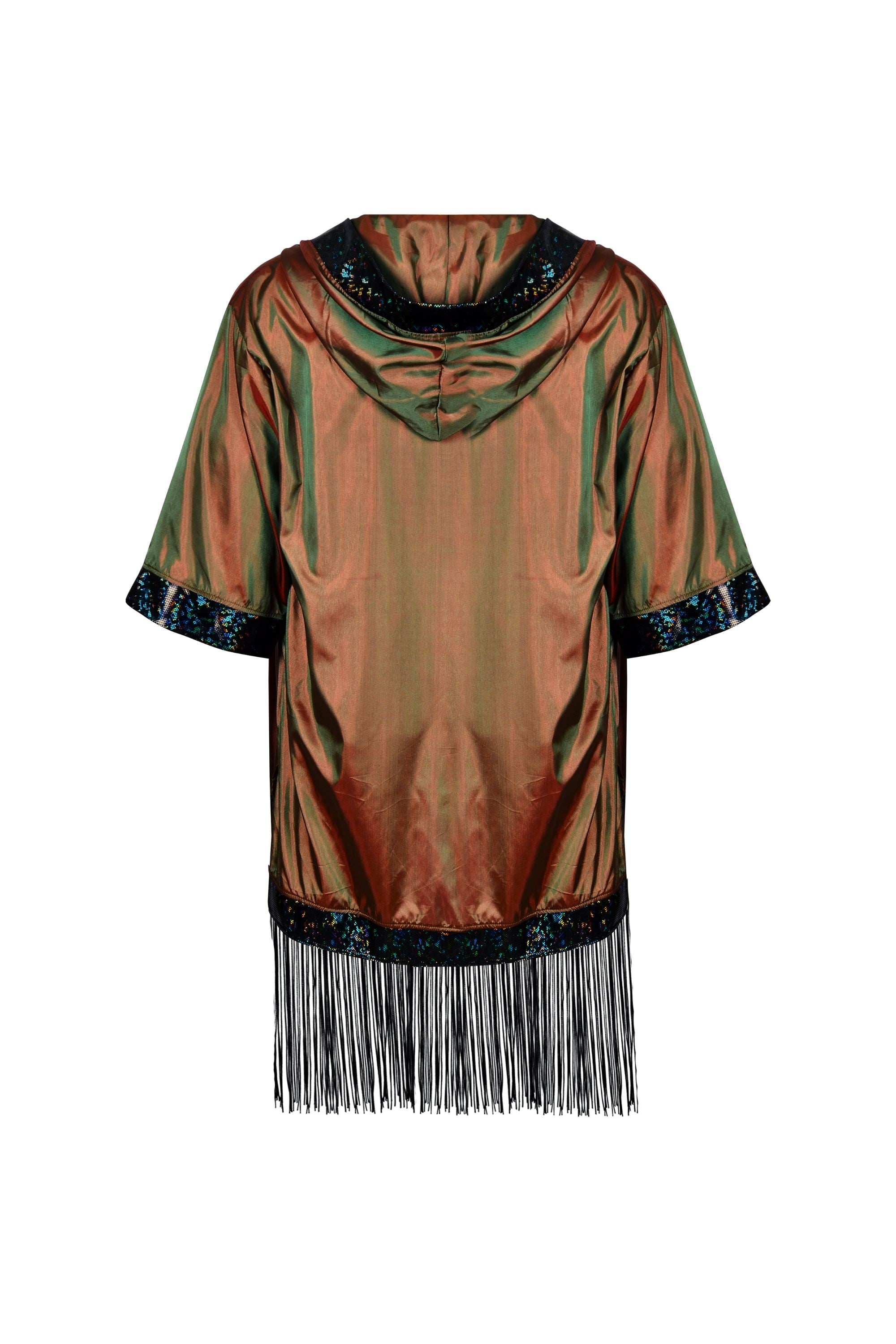 Hooded Iridescent Kimono With Fringe Mens Tops SEA DRAGON STUDIO 