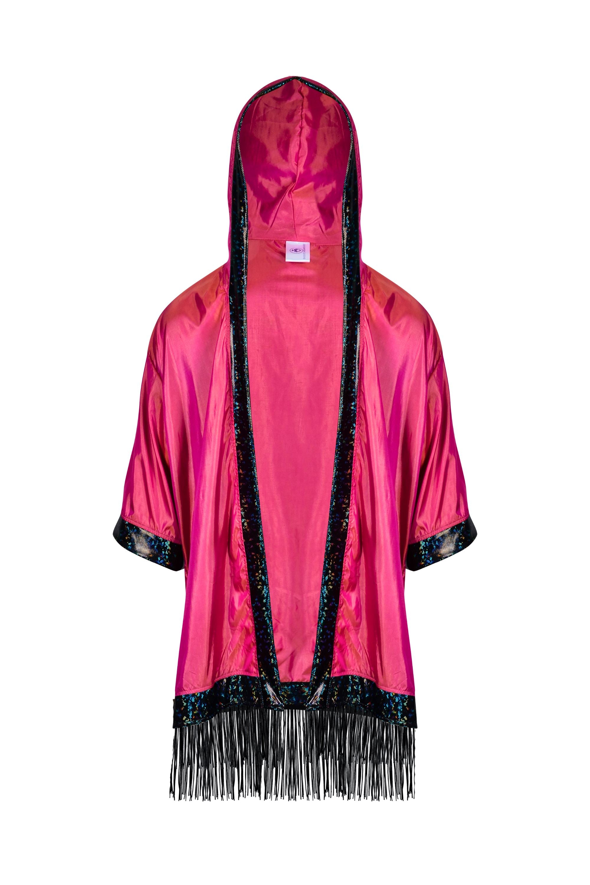 Hooded Iridescent Kimono With Fringe Mens Tops SEA DRAGON STUDIO Iridescent Pink 