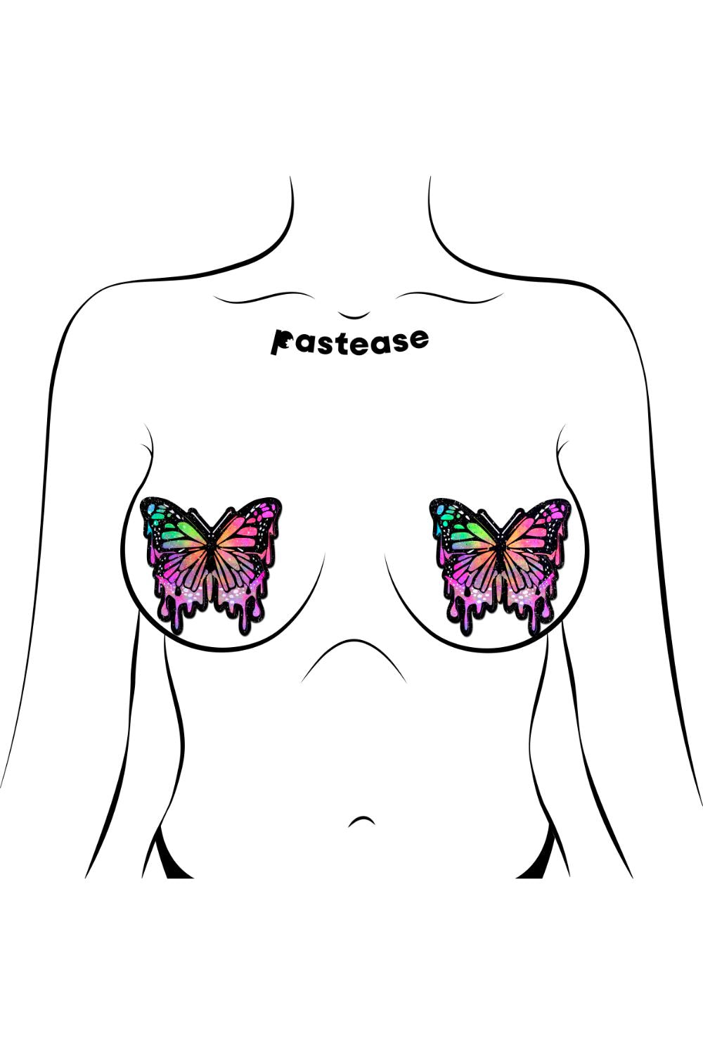 Trippy Melting Rainbow Glitter Butterfly Nipple Pasties Pasties PASTEASE 